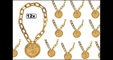 12x Rapper ketting 50 cm hanger $ 12 cm - muziek festival carnaval optocht thema feest rappers metaal ketting