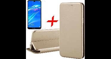 Hoesje geschikt voor Huawei Y7 (2019) + Screenprotector Case Friendly - Book Case Flip Wallet - iCall - Goud