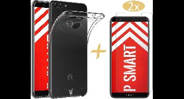 Hoesje geschikt voor Huawei P Smart 2019 - Transparant TPU Siliconen Soft Gel Case + 2x Tempered Glass Screenprotector - van iCall