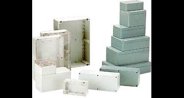 BEHUIZING IN POLYCARBONAAT - LICHTGRIJS MET DOORSCHIJNEND DEKSEL 220 x 146 x 55mm