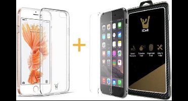 Hoesje geschikt voor Apple iPhone 7 Plus - Siliconen Transparant TPU Gel Case Cover + Met Tempered Glass Screenprotector 2,5D 9H (Gehard Glas) - 360 graden protectie