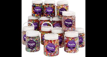 Creotime Plastic kralen, afm 6-15 mm, kleuren assorti, 16x700 ml