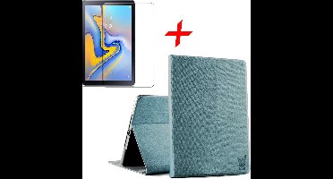 Hoes geschikt voor Samsung Galaxy Tab A 10.5 (2018) - Canvas Eco Kunstleer Book Case Smart Cover Blauw + Screenprotector Gehard Tempered Glass - Hoesje van iCall