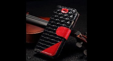MW Wallet Book Case Woven Zwart/Rood voor Apple iPhone 6