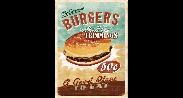 Wandbord - Delicious Burgers - 30x40cm