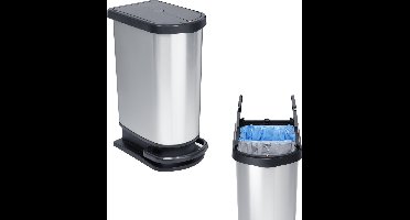 Rotho Paso pedaalemmer - afvalscheider 50L - 2x25L - BPA vrij - zilver metallic