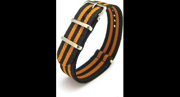 Premium Black Orange - Nato strap 20mm - Stripe - Horlogeband Zwart Oranje