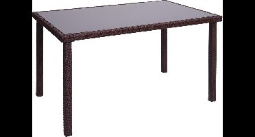 Brulo - Tuintafel - 120x75 cm- poly -rattan - bruin - glas