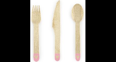 Partydeco - Bestek set Kraft Pink hearts (6 sets)