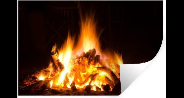 Muurstickers - Sticker Folie - Open haard tegen een zwarte achtergrond - 30x20 cm - Plakfolie - Muurstickers Kinderkamer - Zelfklevend Behang - Zelfklevend behangpapier - Stickerfolie
