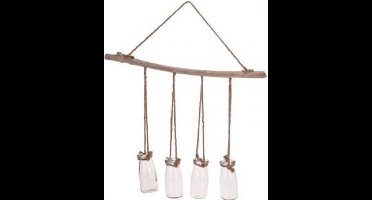 Decoratie hanger hout met glazen potjes