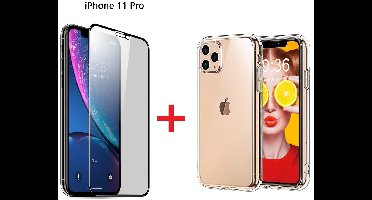 Hoesje Geschikt voor iPhone 11 Pro Screen Protecter Zwart + TPU Hoesje