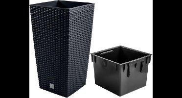 Prosperplast Rato Square - Bloempot met inzet | Antraciet kleur