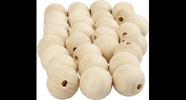 Houten kraal, d 25 mm, gatgrootte 4,5 mm, 100 stuk/ 1 doos
