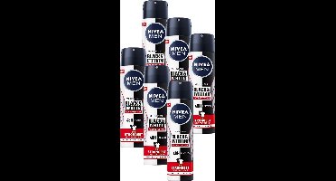 NIVEA MEN Black & White Max Protection Anti-Transpirant Spray - Tegen witte en gele vlekken - 48 uur krachtige bescherming - Alcoholvrij - 6 x 150 ml - Voordeelverpakking