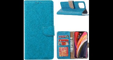 Hoesje Geschikt voor iPhone 12 / 12 Pro Hoesje Blauw Bookcase Met Pasjeshouder