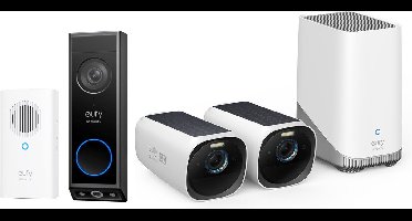 eufy Security - eufyCam 3 Set met 2 camera's met zonnepaneel + eufy E340 2K Draadloze Video Deurbel Inclusief Chime - Accu - Zwart