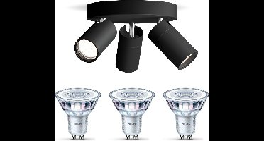 Philips Idris Opbouwspot voor Badkamer (Zwart) - Badkamerlamp - Warmwit Licht - Plafondspot met 3 Lichtpunten - GU10 - SceneSwitch - Eenvoudig Dimbaar met Je Klassieke Schakelaar