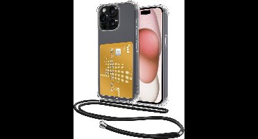Hoes Geschikt voor iPhone 13 Pro Hoesje Pasjeshouder Cover Met Koord Shock Proof Case Siliconen Hoes Met Telefoonkoord en Kaarthouder - Transparant