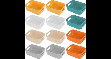 Luvetrex ® Hwtcjx Set of 12 Storage Boxes, Organiser with Handle, Plastic Storage Boxes for Household, Storage Box Storage Basket for Cupboard, Kitchen, Bathroom, 21 x 14 x 7 cm (Multi-Colour)