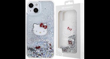 Hello - Kitty - Liquid Glitter Charms Kitty Head case voor iPhone - 14 - zilver