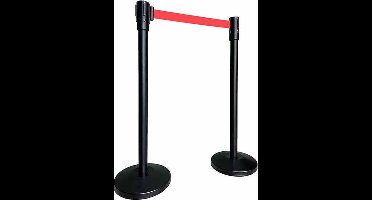 Lowander afzetpaal metaal - 2 stuks - Afzetpaaltjes met uittrekbaar lint - Rood