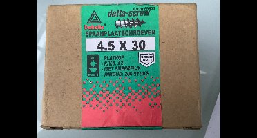 Deltafix spaanplaatschroef platkop / kruiskop r.v.s. a2. 4.5 x 30 mm 200 st.