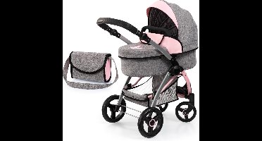 Bayer Design City Max poppenwagen met tas, in hoogte verstelbaar, zwenkbare voorwielen, kan worden omgebouwd tot een jogger, geïntegreerde mand, jeans-grijs, roze
