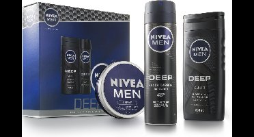 NIVEA MEN Deep Geschenkset Mannen - Cadeauset Douchegel, Deodorant en Crème - Cadeau Verjaardag Man - Vaderdag cadeau
