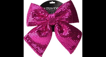 Home & Styling Kerstdecoratie/Kersthanger Strik met pailletten - Set van 4 stuks - 25cm - Fuchsia