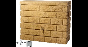 Graf regenton Rocky 400 L -zandbeige-met kraan-met vulautomaat voor rechthoekige regenpijp