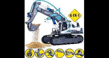 Hydraulisch Speelgoed 6-in-1 - Graafmachine, Hijskraan, Grijpmachine, Houtlader, Bulldozer, Hoogwerker - Educatief - Constructie - DIY - Montessori - Zandbak - Bouwpakket voor Kinderen - Cadeau voor Jongens en Meisjes - Blauw - Silvergear