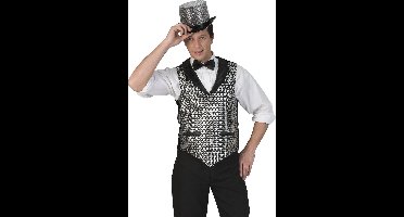Glitter & Glamour Kostuum | Disco Malienkolder Gilet Zilver Man | Maat 48-50 | Carnaval kostuum | Verkleedkleding