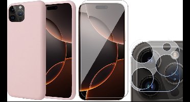 Hoesje geschikt voor iPhone 16 Pro - Screenprotector Glas & Camera - Matte Case Roze met Fluweelzachte Binnenzijde