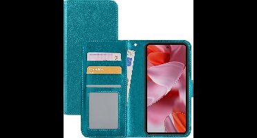Hoesje - Met Pasjeshouder - Geschikt voor Google Pixel 9 Pro XL - Luxe Bookcase Portemonee - Flip Case - Kunstleer Book Case - Flipcase - Book Cover - Walletcase - Portemonneehoes - Turquoise
