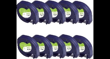 Label Tape Geschikt voor Dymo 91200 | 12 mm x 4 m | S0721510 - Zwart op Wit - 10 stuks - Geschikt voor: LT-100H LT-100H PlusLT-100T LT-100T Plus XM XR 2000 QX50