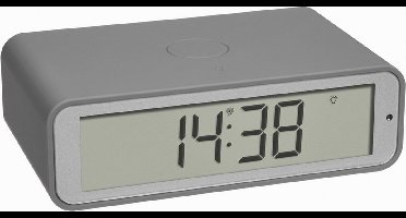 TFA Dostmann 60.2560.15 - Wekker - Digitaal - Zendergestuurd - Alarm - Snooze - Zachte permanente nachverlichting - Cijfers - Grijs
