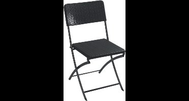 Perel Klapstoel, inklapbaar, binnen-en buitengebruik, weerbestendig, rotanlook, maximaal 300 kg, zwart, robuust, buitenstoel, terrasstoel, tuinmeubel, opvouwbaar en modern, 44.5 x 50 x 81 cm