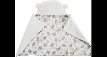 Baby Baddeken, Babydeken Zacht, Omkeerbaar, Capuchon - Beertjes en Sterretjes Motief (90x66 cm) - Herfst/Winter