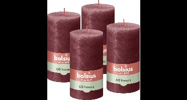 Bolsius - Rustieke Kaars - 4 Stuks - Bordeaux Rood - 13cm