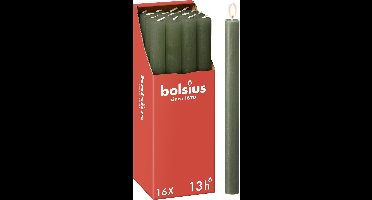 Bolsius - 16 Dinerkaarsen Rustiek - Groen - 13 branduren