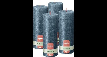 Bolsius - Rustieke kaars Shimmer - 4 Stuks - Metallic - Blauw – 19cm