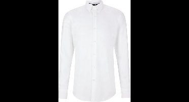 BOSS Hank-s slim fit overhemd - structuur - wit - Strijkvriendelijk - Boordmaat: 37