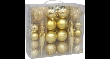 Gerimport Kerstballen en ornamenten set - 56-delig - goud - kunststof -kerstboomversiering