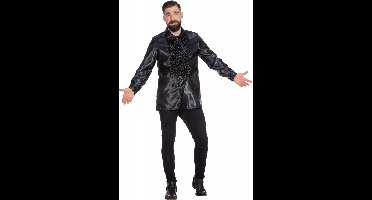 Ruchesblouse satijn zwart Kevin - Maatkeuze: Maat 60