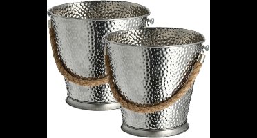 Set van 2x stuks RVS champagnekoelers/ijsemmers met handvat van touw 5 liter - 5000 ml - Drank emmers/koelers