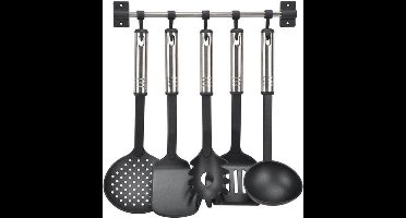 HI Keukengerei - met ophang stang - 6-Delig - RVS - keukenhulp set - Keuken gerei/accessoires - keukenrekje