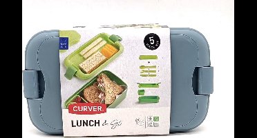 Curver Lunch&Go - Vershouddoos - Lunchbox - Inclusief Bestek - 2/3 Compartimenten - Licht Blauw