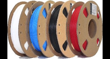 Gembird - PLA Filament Combo - Wit/Zwart/Blauw/Rood - 3D printer filament - 1.75mm - 4 X 200 gram (0.8kg) SPECIAL OFFER!
