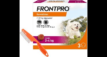 FRONTPRO S - Vlooien en Teken Hond Tablet - 2 tot 4 kg - 3 Tabletten - Inclusief Gratis Vlooienkam